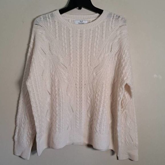 MAGASCHONI Women's Frost White 100% Cashmere Cable Knit Sweater Size L/G - Picture 1 of 8